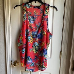 NWOT MILEAGE ORANGE FLORAL PRINT TANK TOP BLOUSE-HIGH LOW HEMS